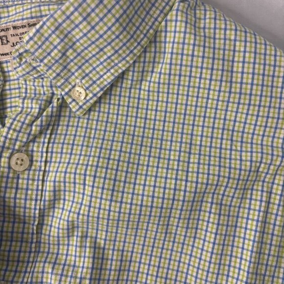 TAILORED by J.CREW Sz Large Button Down Dress Shirt Pocket Blue Green - Picture 2 of 4